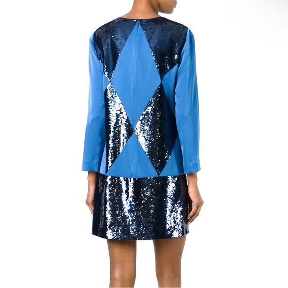 NEW TORY BURCH RUNWAY BLUE SEQUIN LONG SLEEVE MINI DRESS - Picture 6 of 11